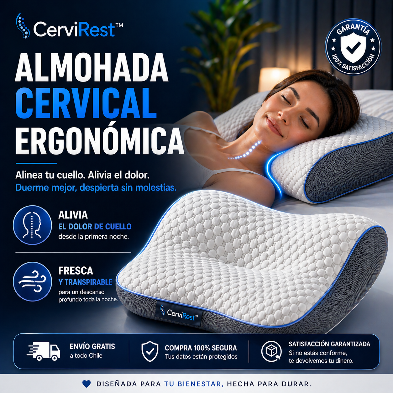 CerviRest™ – Almohada Cervical Ergonómica